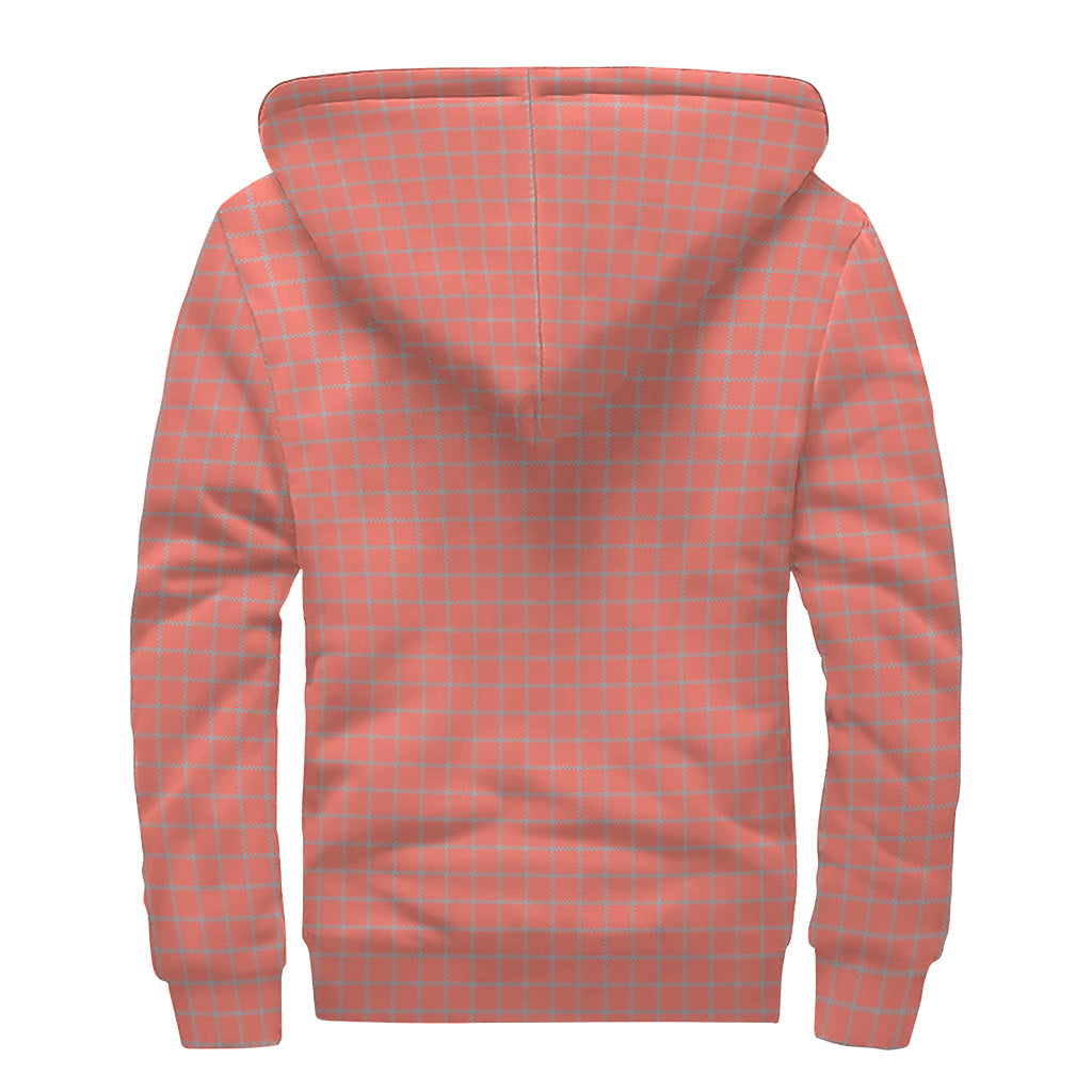 Pastel Red And Grey Tattersall Print Sherpa Lined Zip Up Hoodie