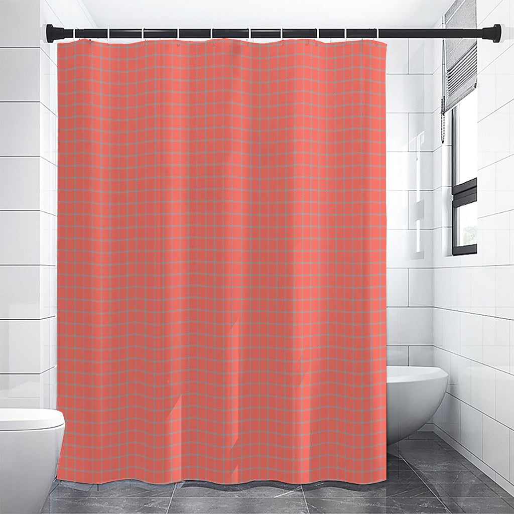 Pastel Red And Grey Tattersall Print Shower Curtain