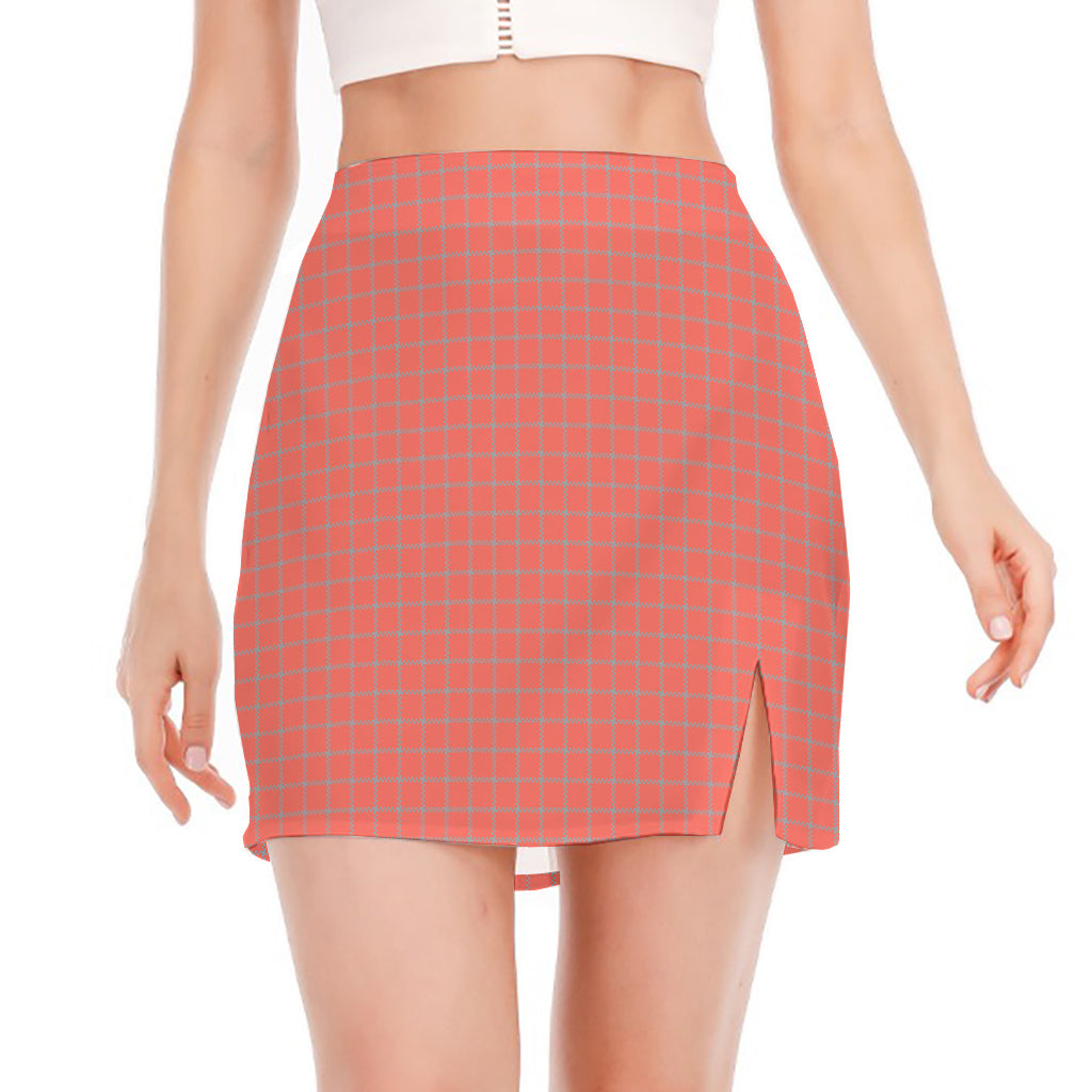 Pastel Red And Grey Tattersall Print Side Slit Mini Skirt