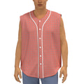 Pastel Red And Grey Tattersall Print Sleeveless Baseball Jersey