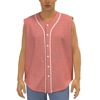 Pastel Red And Grey Tattersall Print Sleeveless Baseball Jersey
