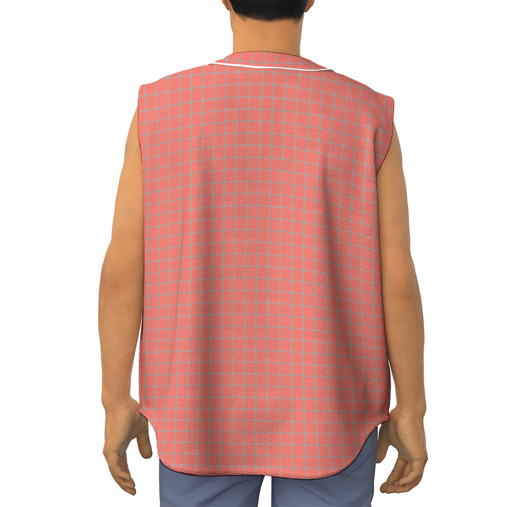Pastel Red And Grey Tattersall Print Sleeveless Baseball Jersey
