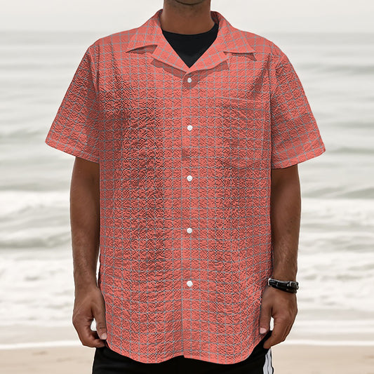 Pastel Red And Grey Tattersall Print Textured Short Sleeve Shirt