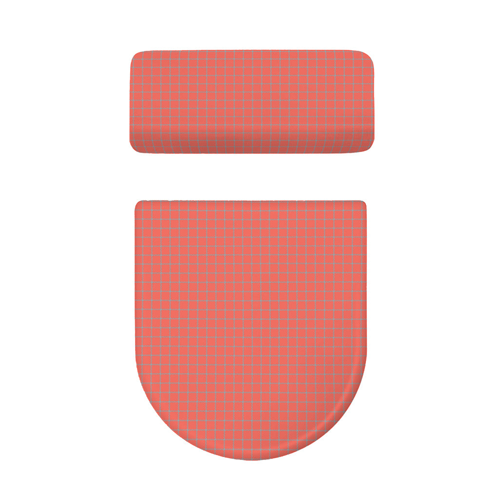 Pastel Red And Grey Tattersall Print Toilet Lid And Tank Cover Set