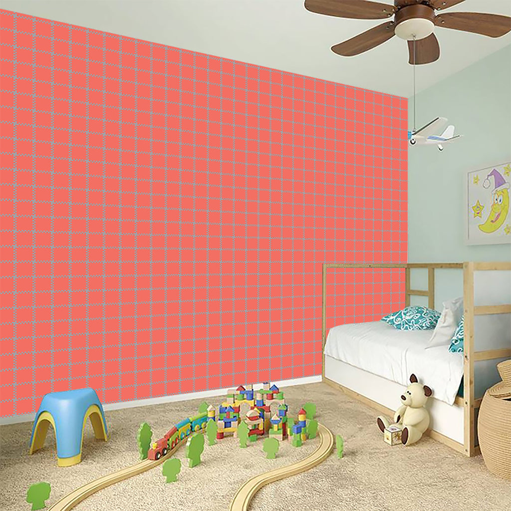 Pastel Red And Grey Tattersall Print Wall Sticker