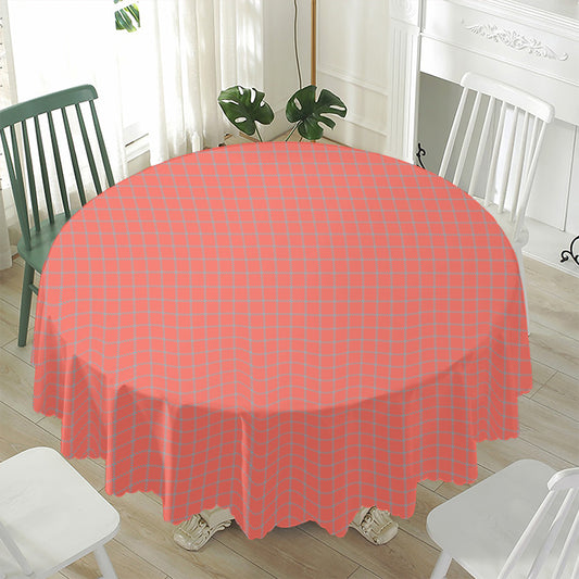 Pastel Red And Grey Tattersall Print Waterproof Round Tablecloth