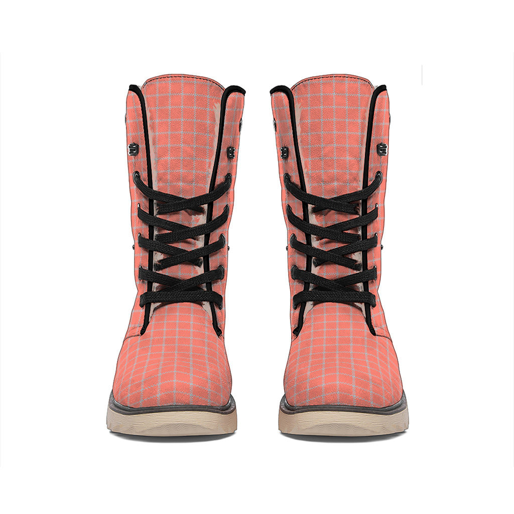 Pastel Red And Grey Tattersall Print Winter Boots