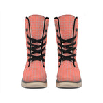 Pastel Red And Grey Tattersall Print Winter Boots