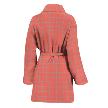 Pastel Red And Grey Tattersall Print Women's Bathrobe