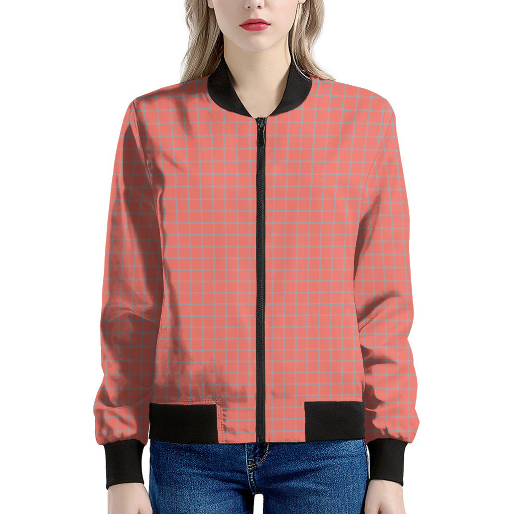 Pastel Red And Grey Tattersall Print Women's Bomber Jacket