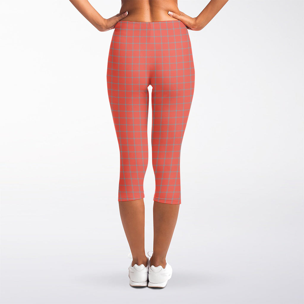 Pastel Red And Grey Tattersall Print Women's Capri Leggings