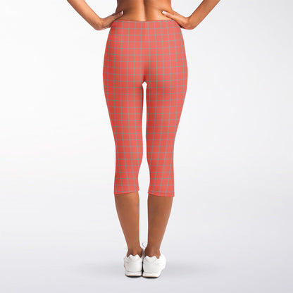 Pastel Red And Grey Tattersall Print Women's Capri Leggings