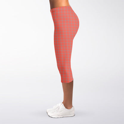 Pastel Red And Grey Tattersall Print Women's Capri Leggings
