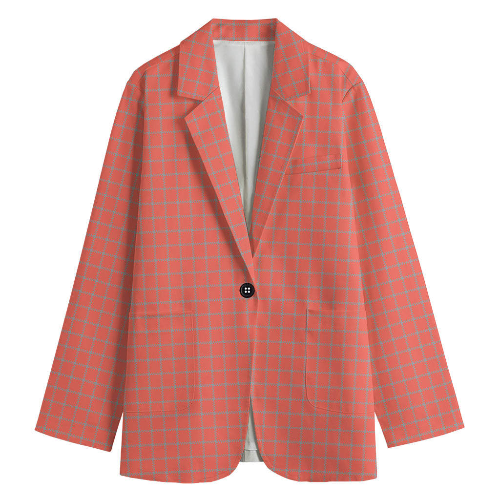 Pastel Red And Grey Tattersall Print Women's Cotton Blazer
