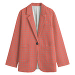Pastel Red And Grey Tattersall Print Women's Cotton Blazer