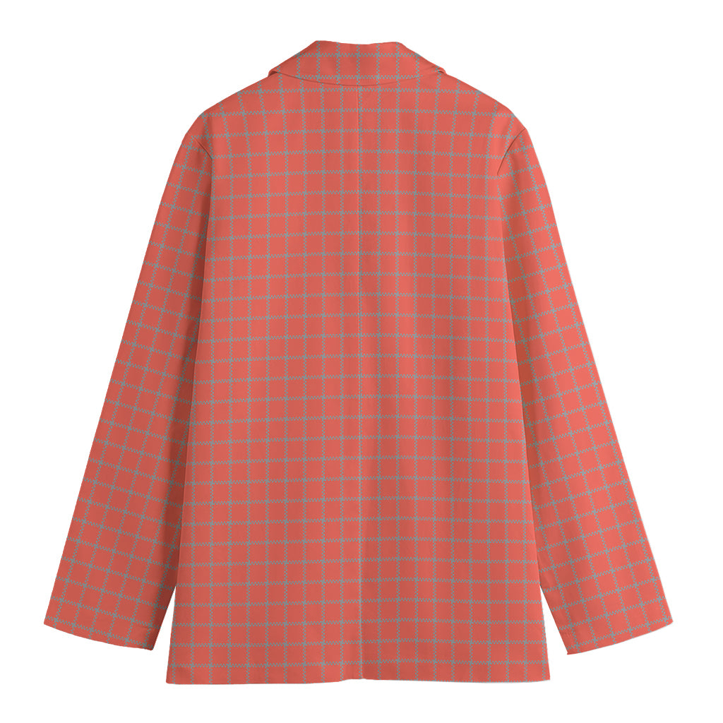 Pastel Red And Grey Tattersall Print Women's Cotton Blazer