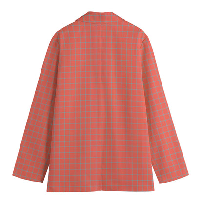 Pastel Red And Grey Tattersall Print Women's Cotton Blazer