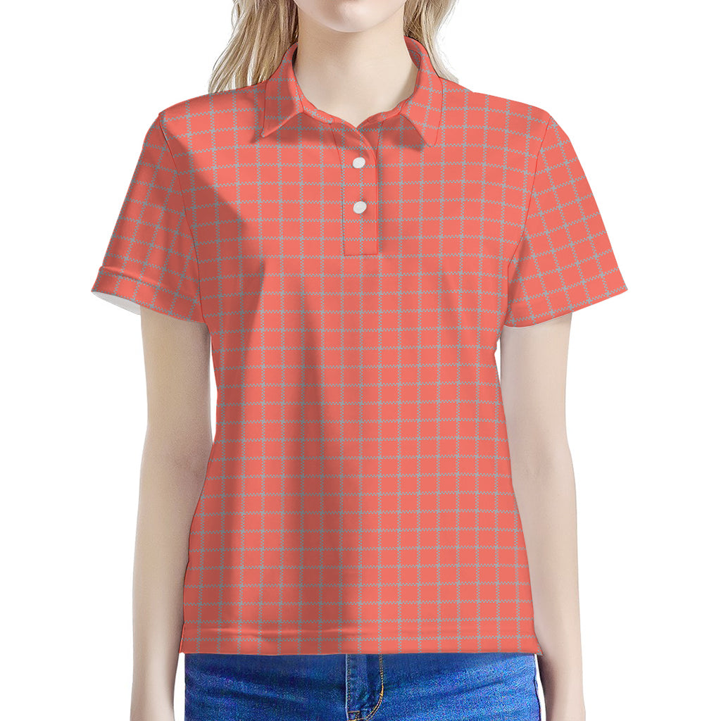 Pastel Red And Grey Tattersall Print Women's Polo Shirt