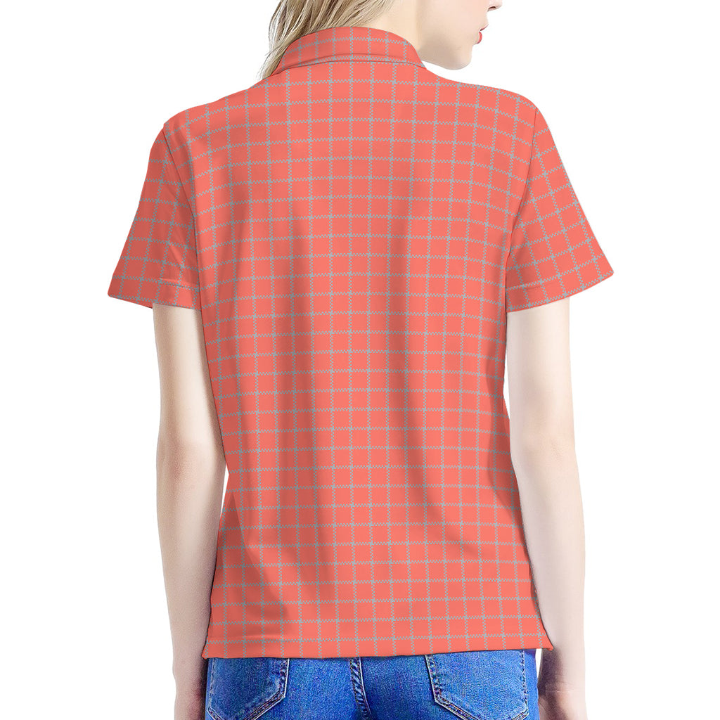 Pastel Red And Grey Tattersall Print Women's Polo Shirt