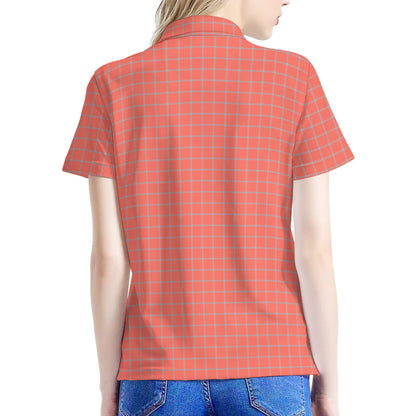 Pastel Red And Grey Tattersall Print Women's Polo Shirt