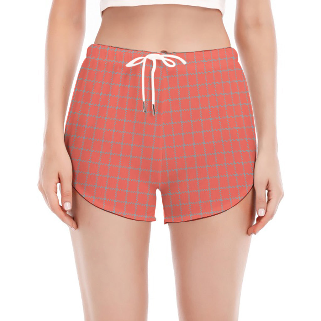 Pastel Red And Grey Tattersall Print Women's Split Running Shorts