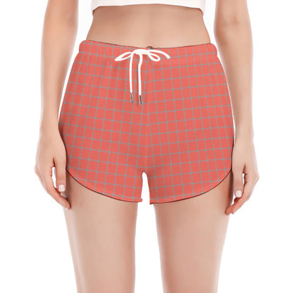 Pastel Red And Grey Tattersall Print Women's Split Running Shorts