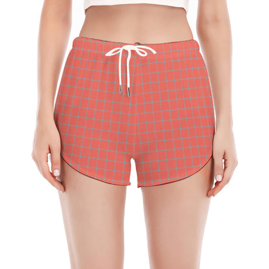 Pastel Red And Grey Tattersall Print Women's Split Running Shorts