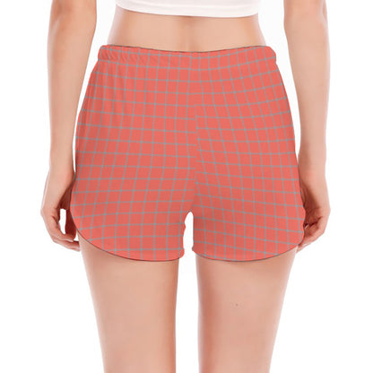 Pastel Red And Grey Tattersall Print Women's Split Running Shorts