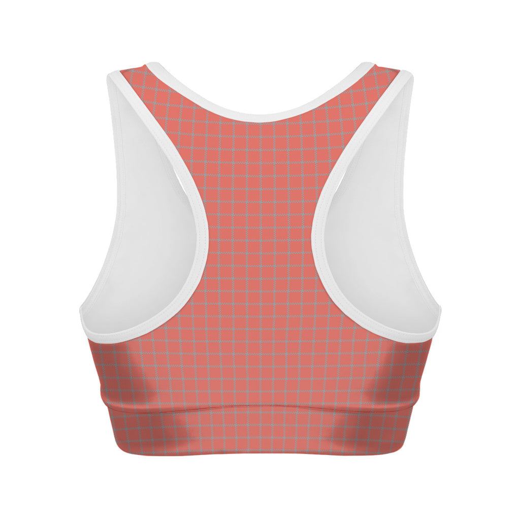 Pastel Red And Grey Tattersall Print Women's Sports Bra