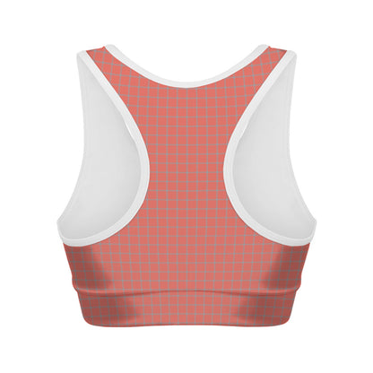 Pastel Red And Grey Tattersall Print Women's Sports Bra