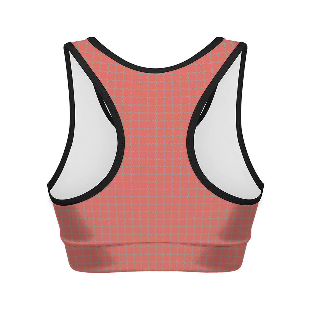 Pastel Red And Grey Tattersall Print Women's Sports Bra