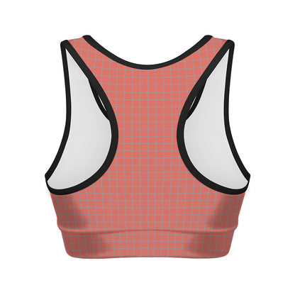 Pastel Red And Grey Tattersall Print Women's Sports Bra