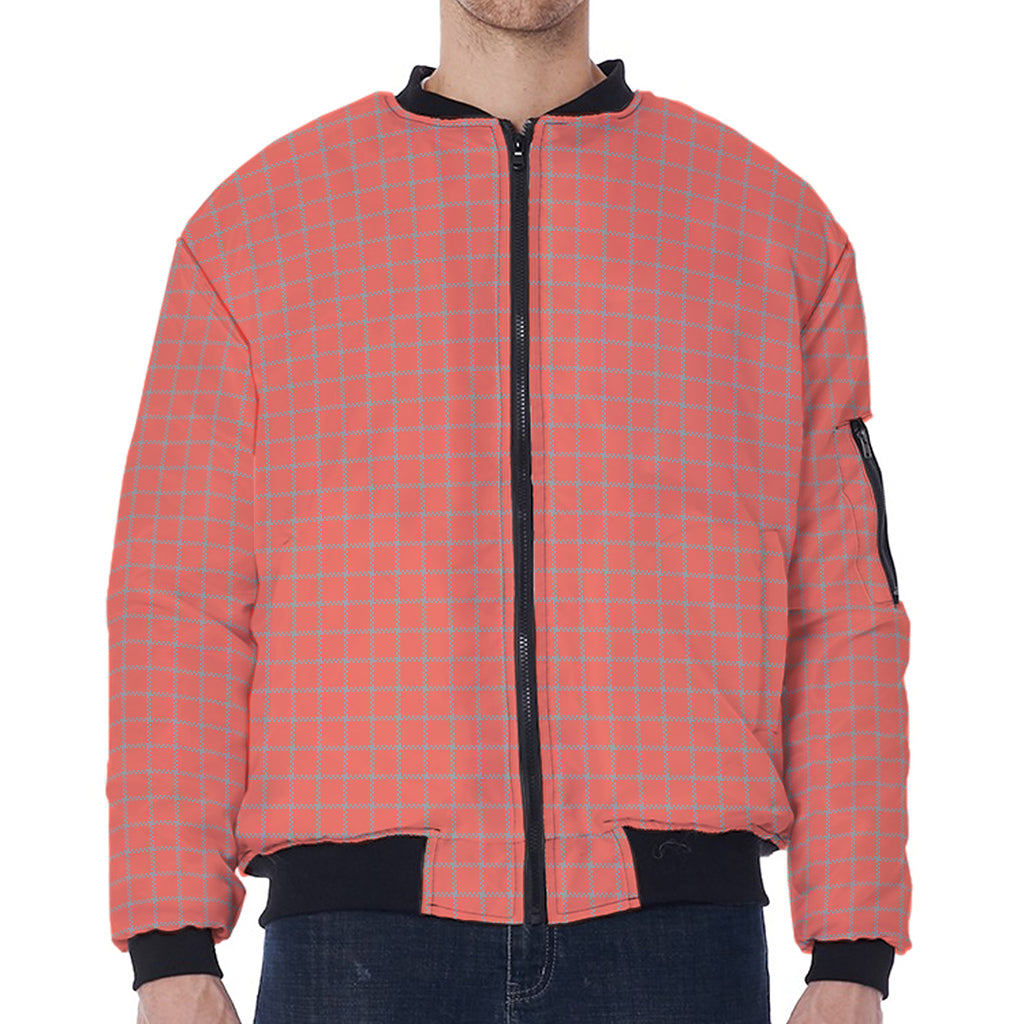 Pastel Red And Grey Tattersall Print Zip Sleeve Bomber Jacket