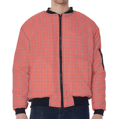 Pastel Red And Grey Tattersall Print Zip Sleeve Bomber Jacket