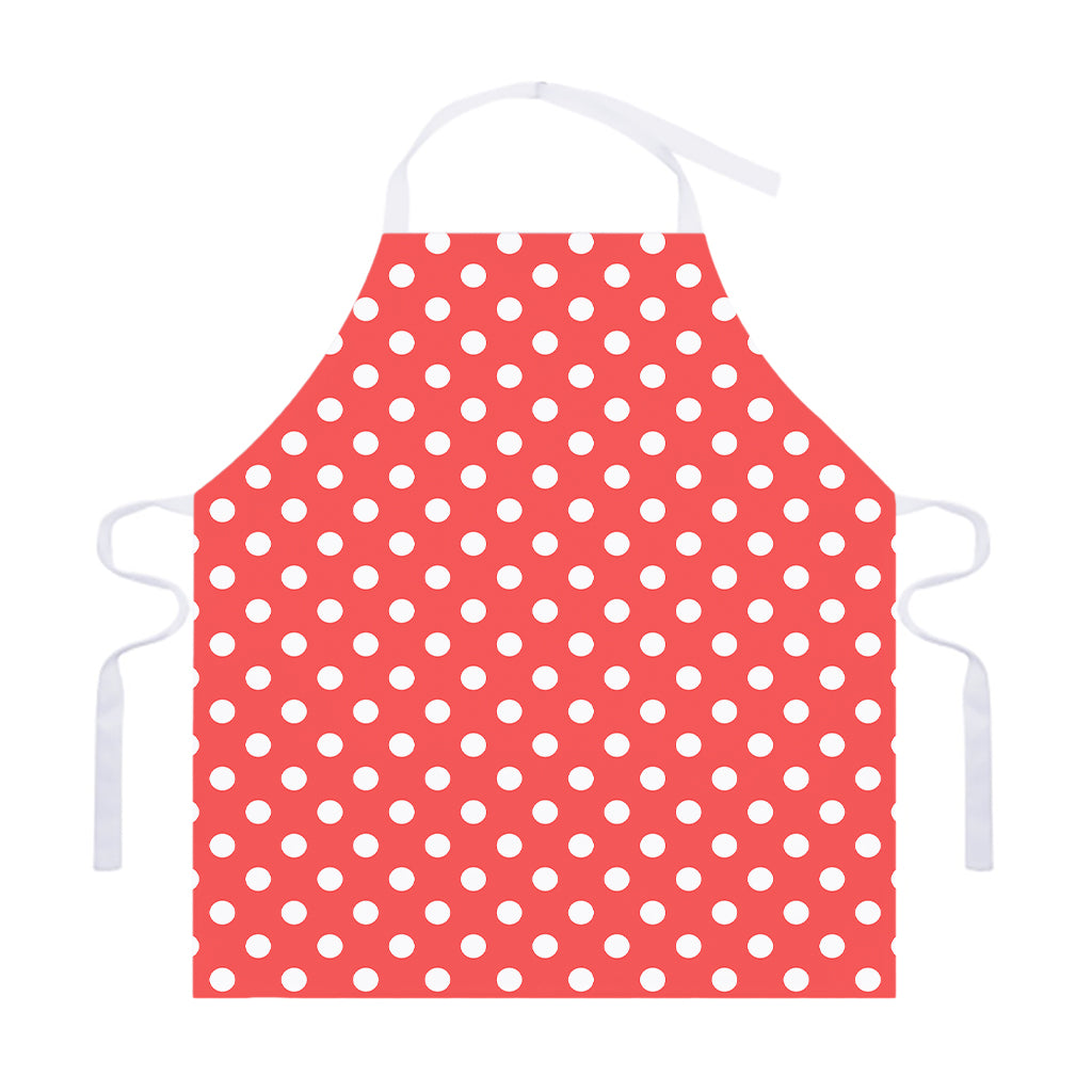 Pastel Red And White Polka Dot Print Adjustable Apron