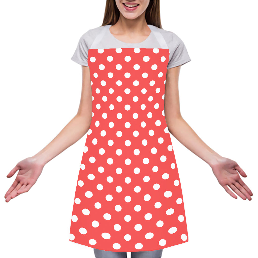 Pastel Red And White Polka Dot Print Adjustable Apron