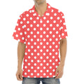 Pastel Red And White Polka Dot Print Aloha Shirt