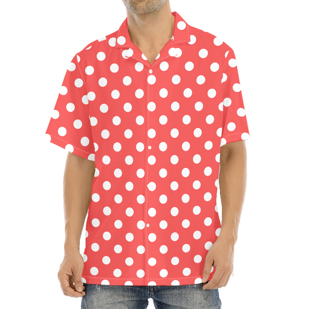 Pastel Red And White Polka Dot Print Aloha Shirt