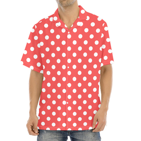 Pastel Red And White Polka Dot Print Aloha Shirt