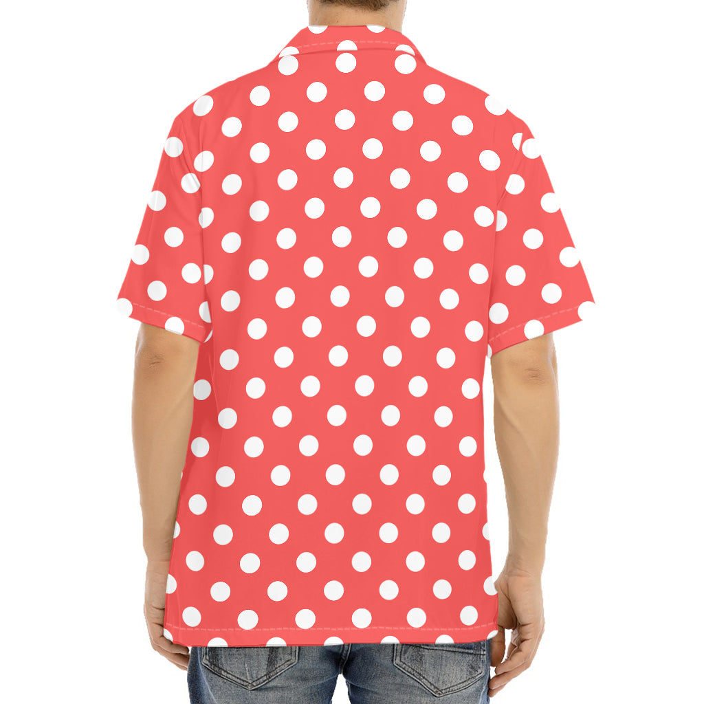 Pastel Red And White Polka Dot Print Aloha Shirt