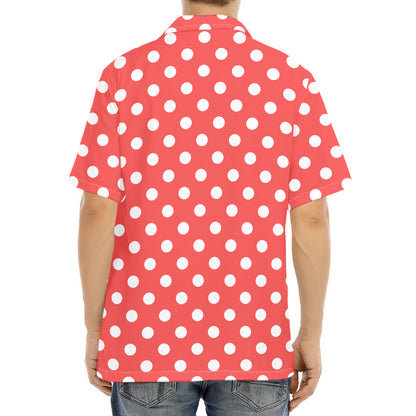 Pastel Red And White Polka Dot Print Aloha Shirt
