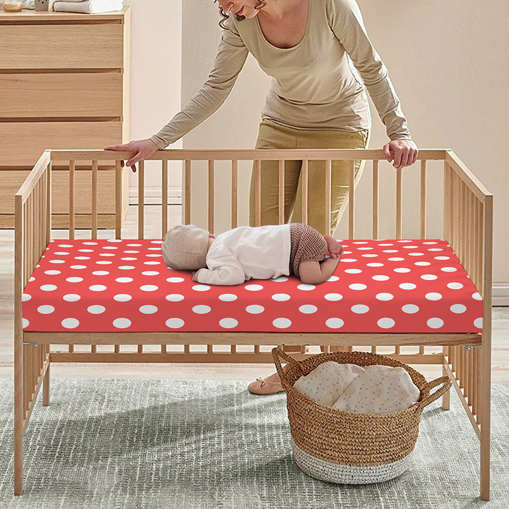 Pastel Red And White Polka Dot Print Baby Crib Sheet
