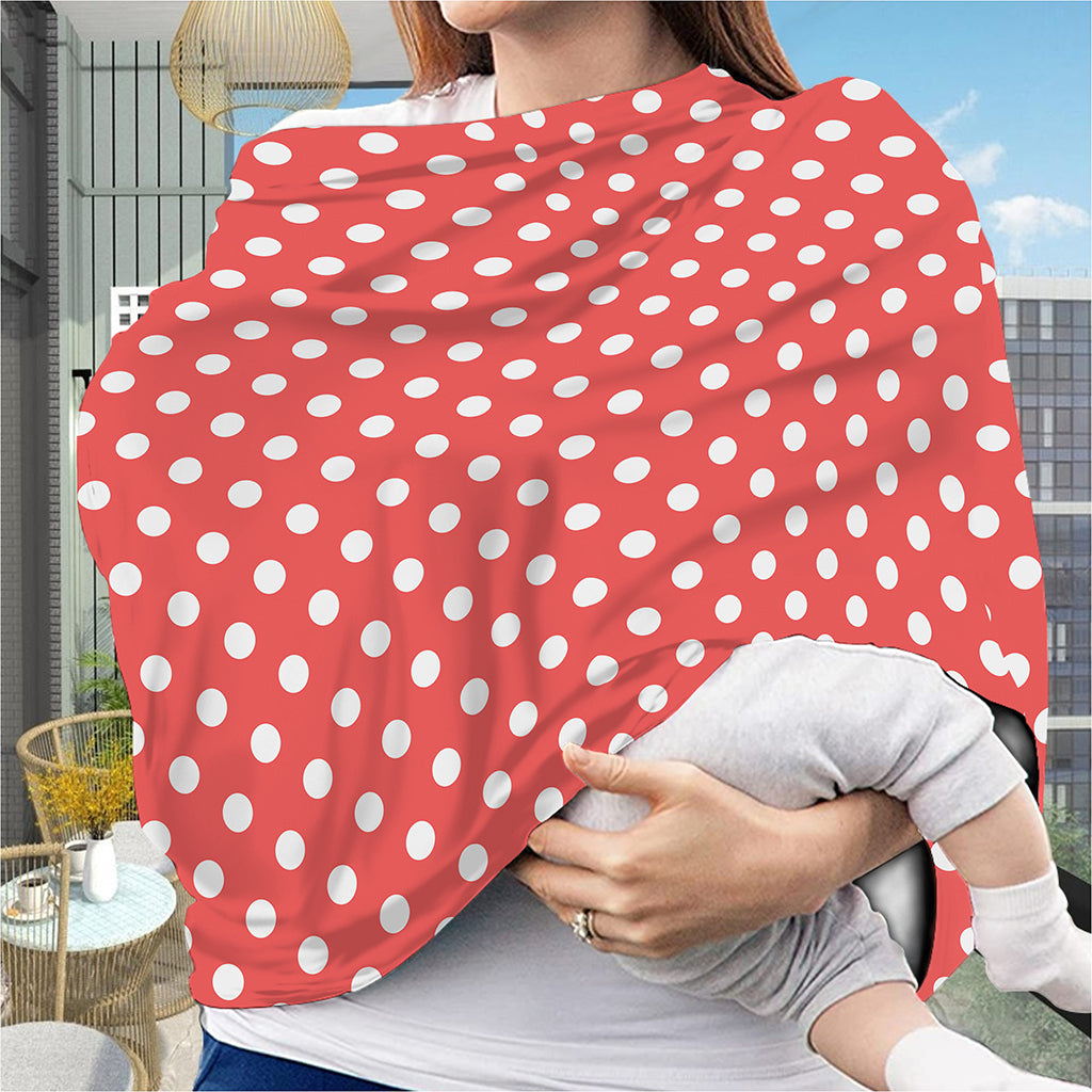 Pastel Red And White Polka Dot Print Baby Seat Cover