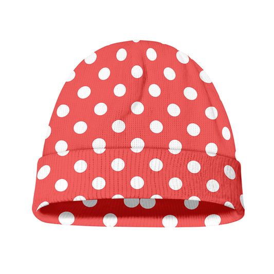 Pastel Red And White Polka Dot Print Beanie