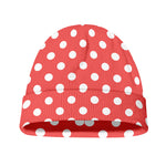 Pastel Red And White Polka Dot Print Beanie