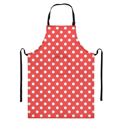 Pastel Red And White Polka Dot Print Bib Apron With Pocket