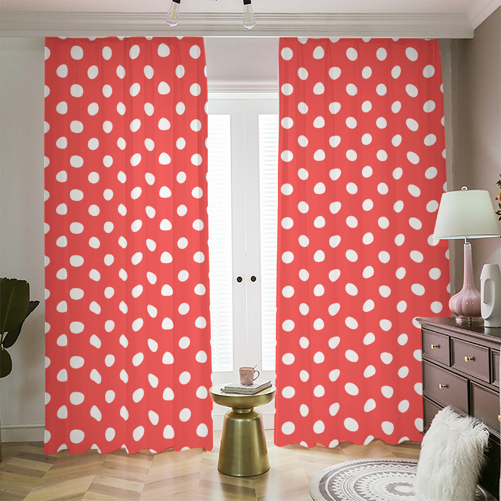 Pastel Red And White Polka Dot Print Blackout Pencil Pleat Curtains