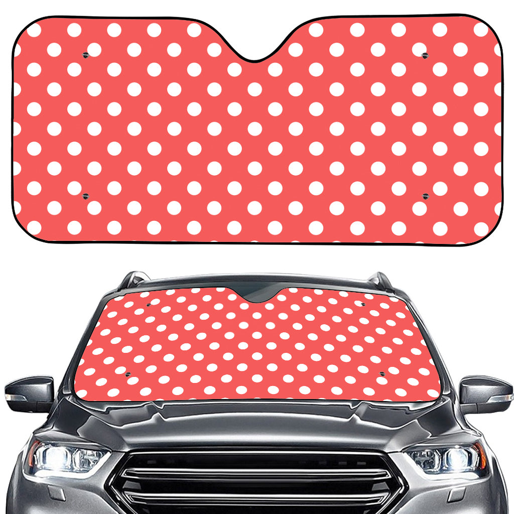 Pastel Red And White Polka Dot Print Car Windshield Sun Shade