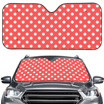 Pastel Red And White Polka Dot Print Car Windshield Sun Shade