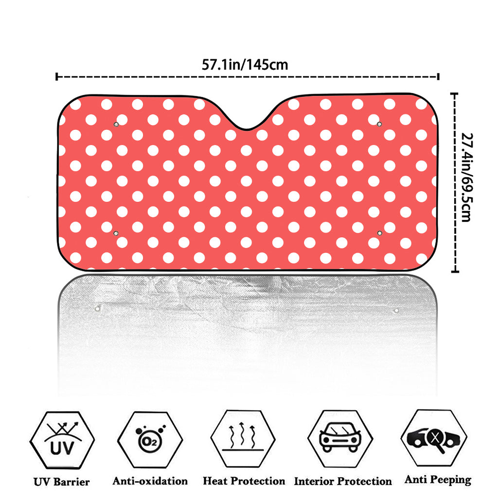 Pastel Red And White Polka Dot Print Car Windshield Sun Shade